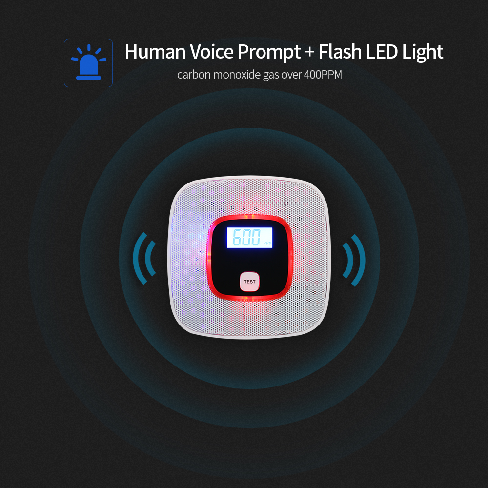 LCD Display Carbon Monoxide & Smoke Combo Detector Battery Operated CO Alarm with LED Light Flashing Sound Warning